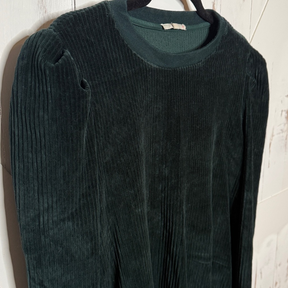 Emerald Green Corduroy Puff Shoulder Sweater Shirt